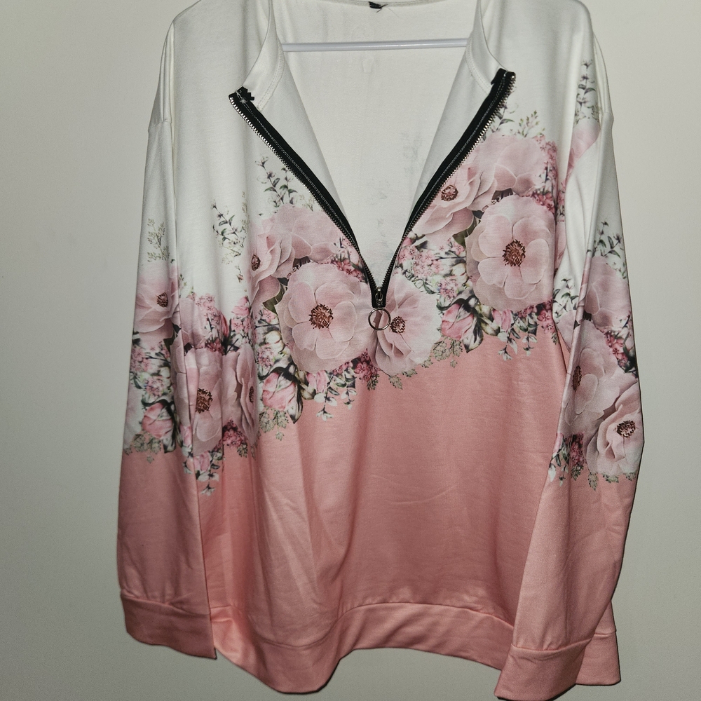 Shein Floral Pink and White XL Longsleeve Top